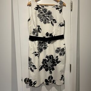 Ann Taylor Black and White Floral Midi Dress